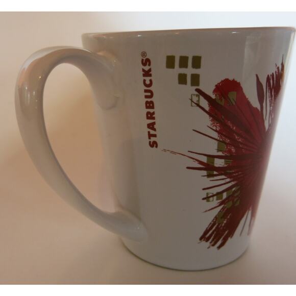 STARBUCKS Holiday Christmas Mug Red Gold Flower Coffee Tea Mug 2014 Winter - Picture 3 of 4